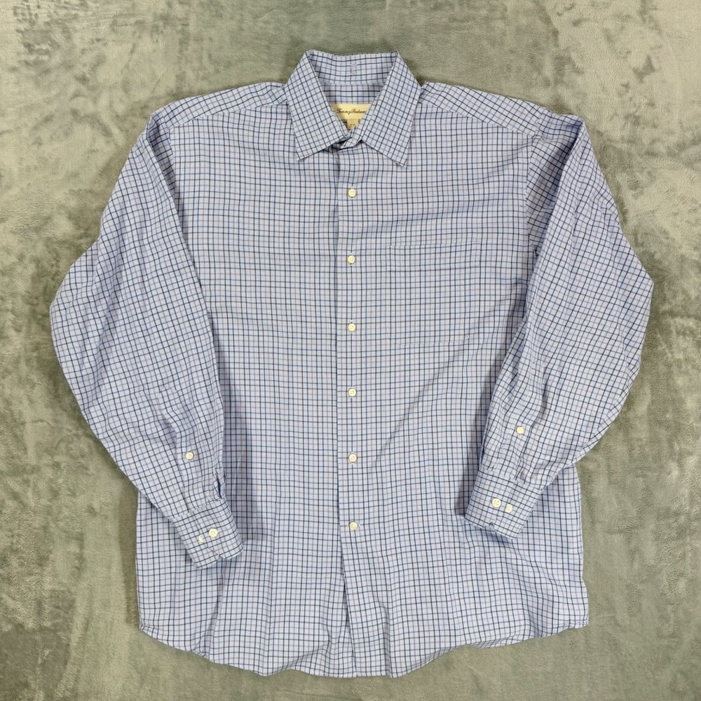 Tommy Bahama Mens Button Down Dress Shirt Size 15.5 32-33 Blue Purple Check